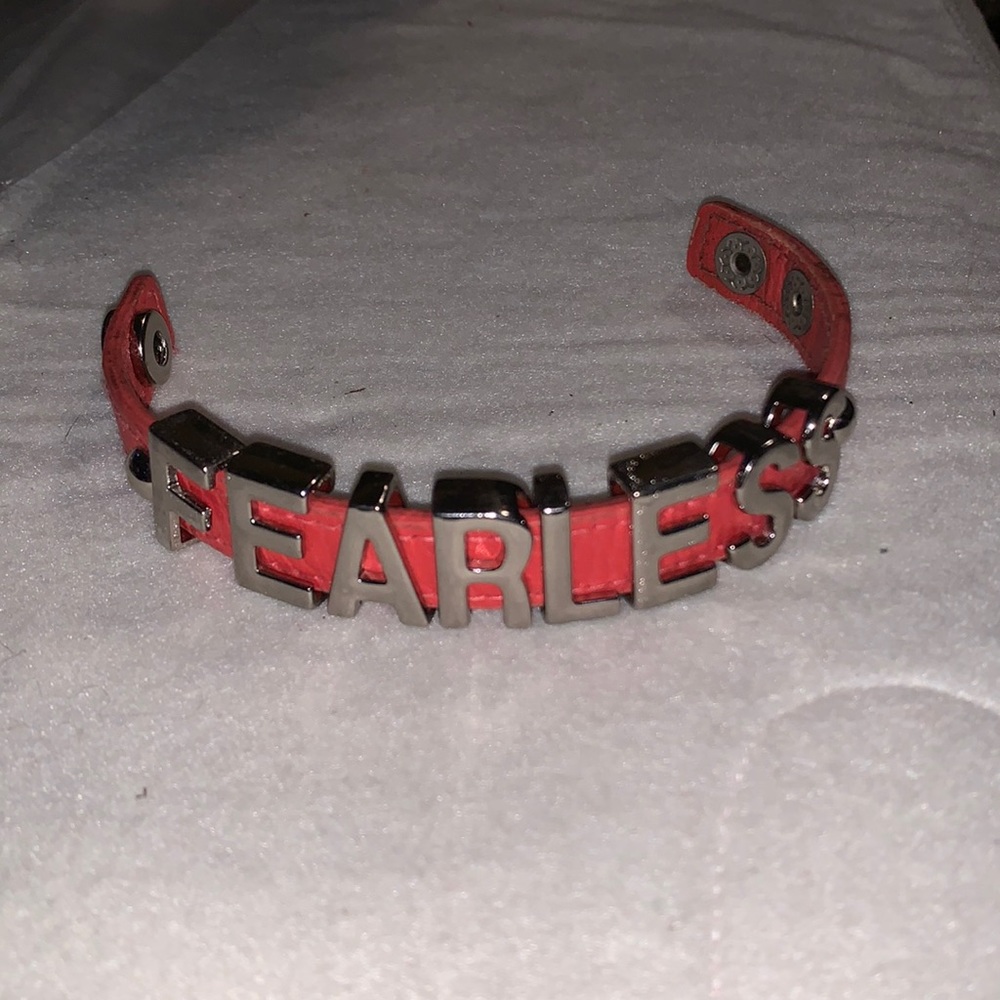 Pink BCBGeneration Leather Bracelet with Silver Tone Letters